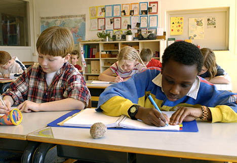 children working in classroom